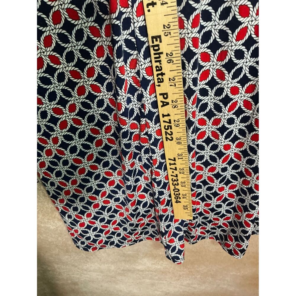 Per‎ Sption Concept Navy Red White Geometric Print V Neck Midi Dress Women L - Picture 8 of 10